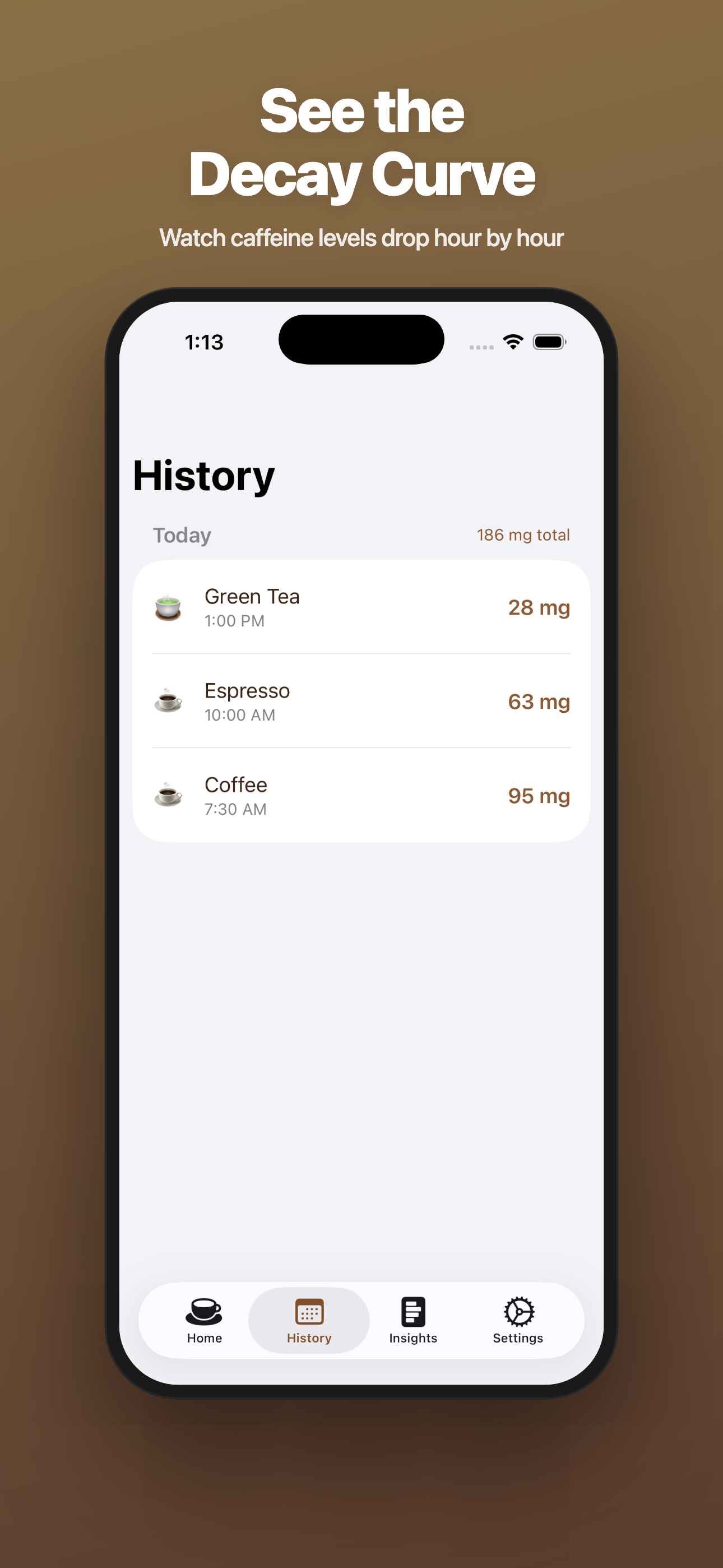 Caffeine Easy — See the Decay Curve
