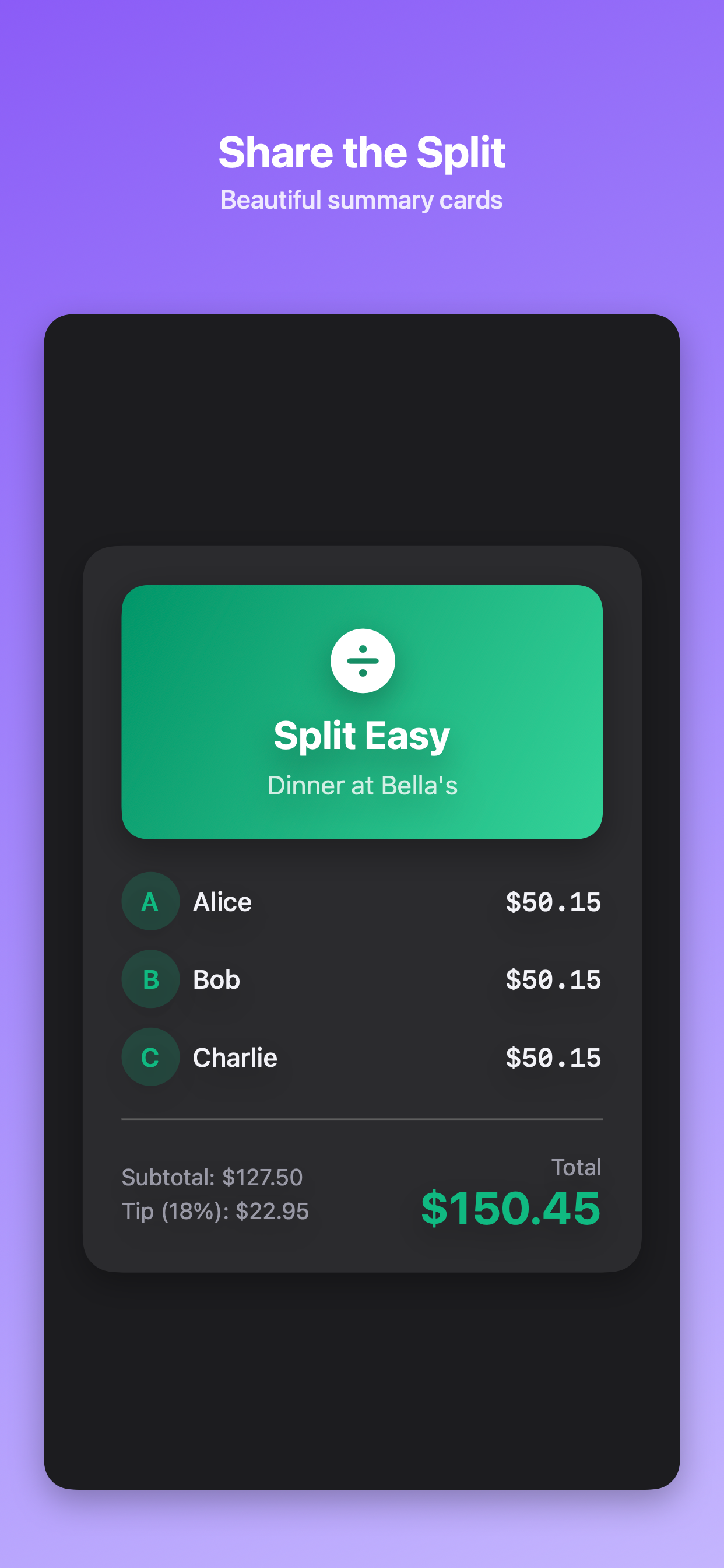 Shareable split card