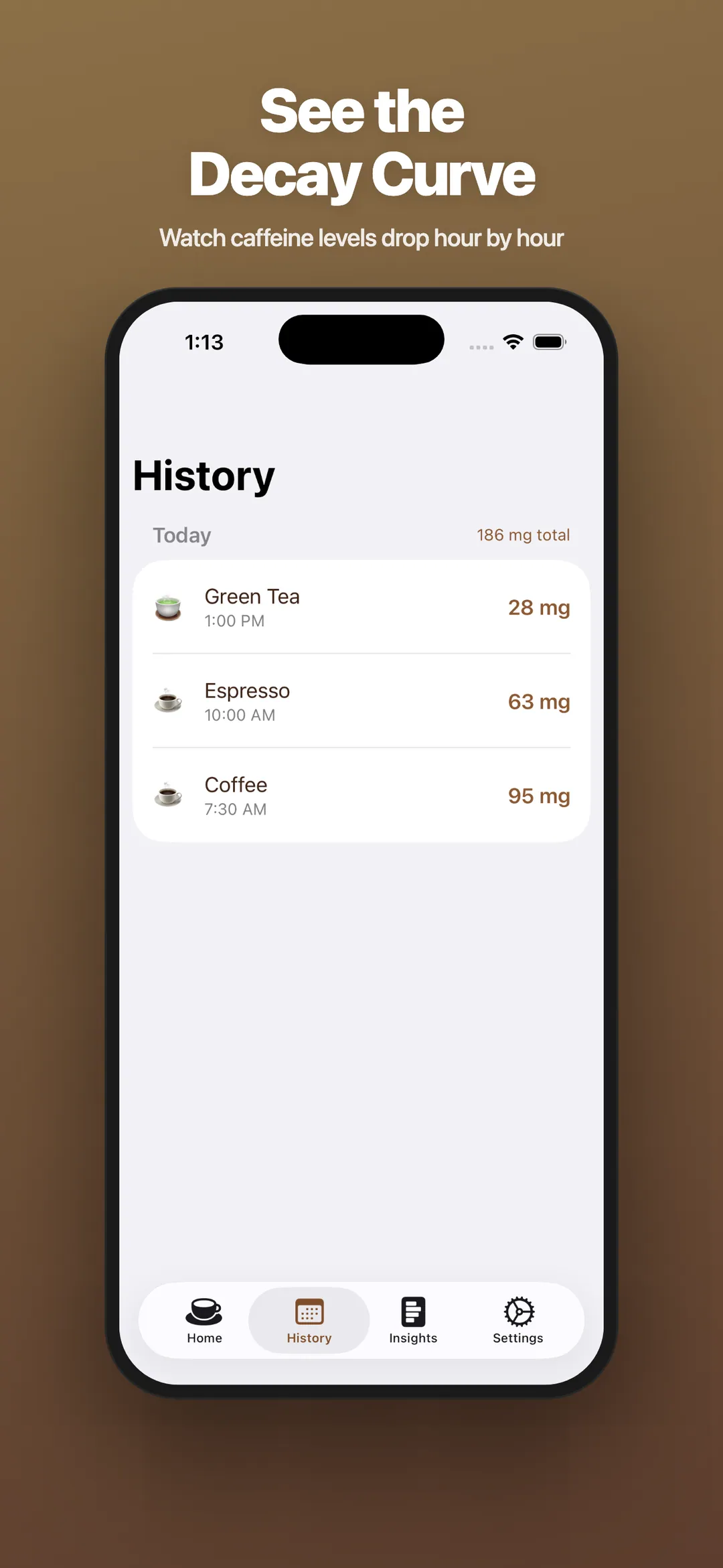 Caffeine Easy — See the Decay Curve